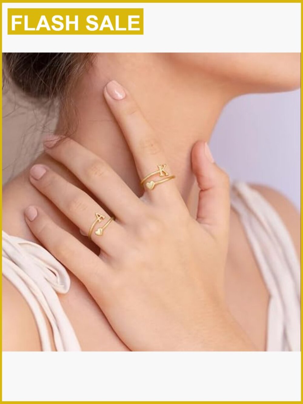 Initial Heart Rings for Women β Adjustable 14K Gold Plated Stackable Rings - Picture 2 of 7